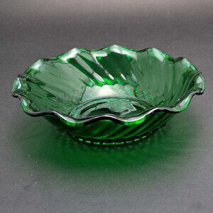 Vintage Emerald Green Glass Diamond Swirl Bowl